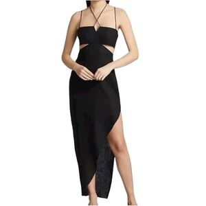 Revolve Rumer Reverie Freya 100% Linen Maxi Dress Large L Black Coastal Lightwei